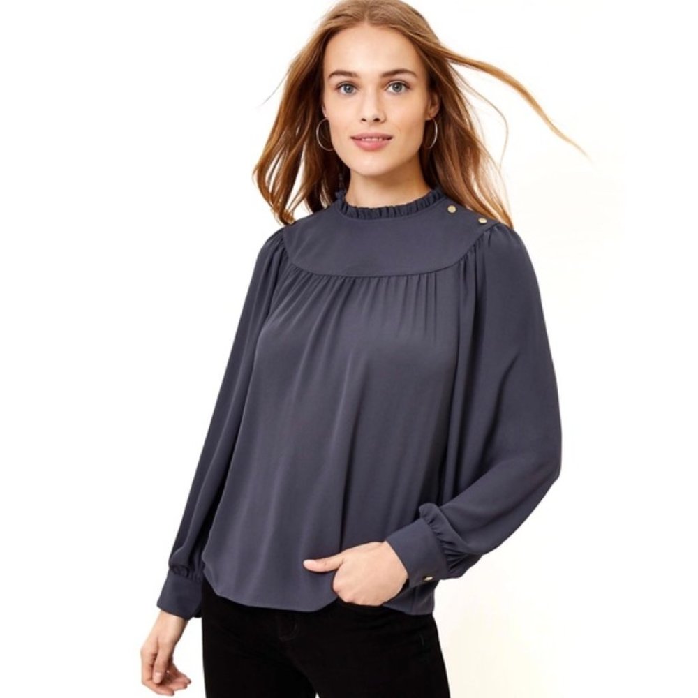 LOFT Ruffle Neck Bib Blouse